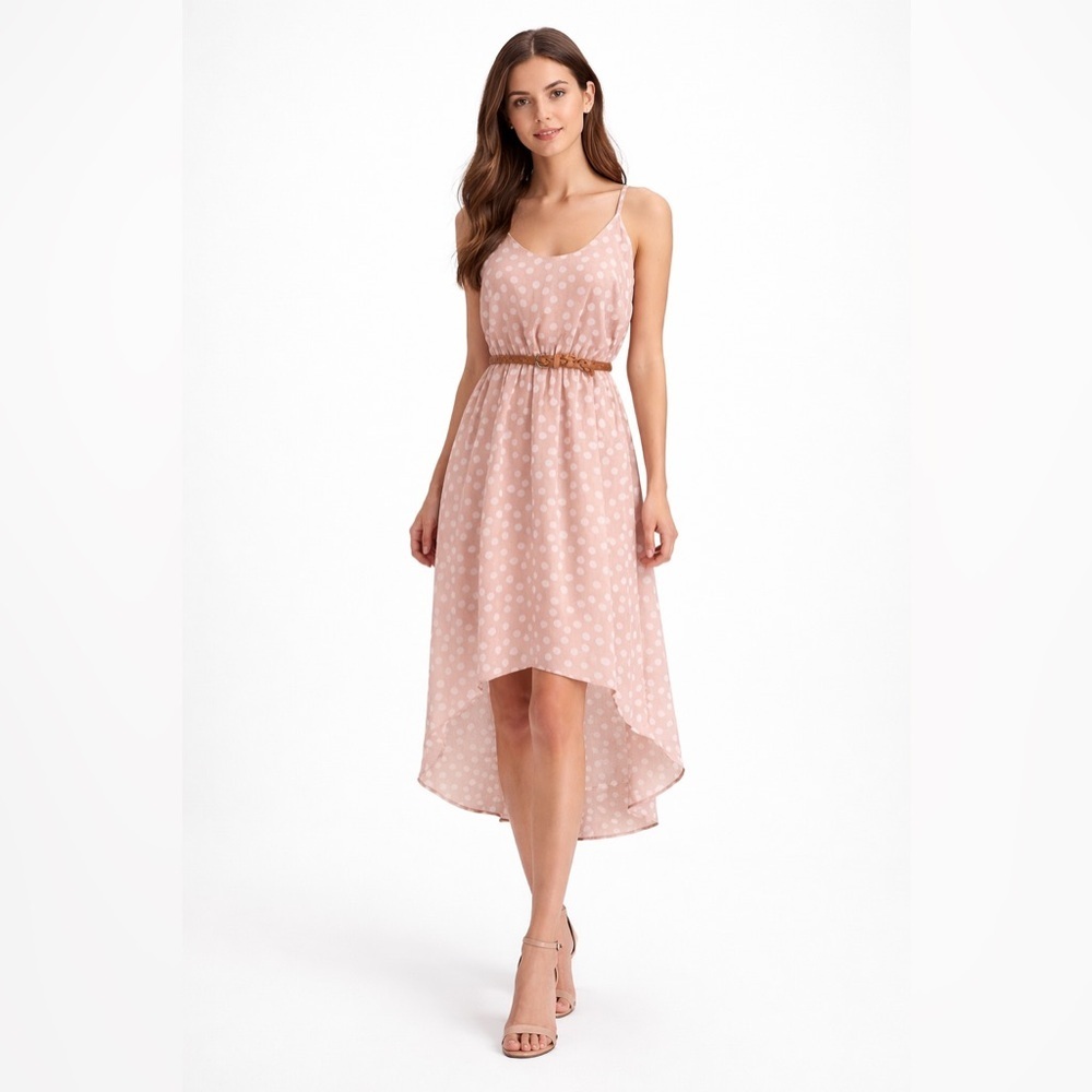 Romantic Polka Dot High-Low Midi Dress Coquette Summer